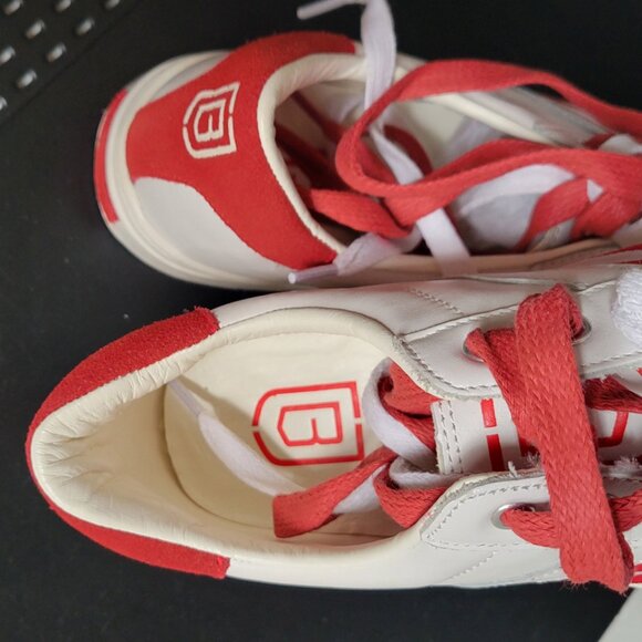 NEW Brett Johnson Soft LEATHER Low Top Sneaker Shoes Men's Sz 10 Cream :Red Rare - Picture 8 of 12
